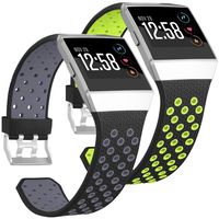 SKYLET for Fitbit Ionic Bands, 2 Pack Soft Breathable Accessories Wristbands for Fitbit Ionic Bracelet with Buckle (No Tracker)[2PC: Black-Green&Black-Blue]