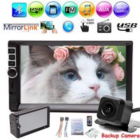 Double 2 Din 7 Inch Touchscreen Stereo Car Audio Video MP5 Player MP3 Player Support FM Radio/Bluetooth/TF/USB/AUX, New Mirror Link Design for GPS Navigation Movie + Rear-View Camera