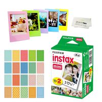 Fujifilm Instax Mini Instant Film 2 Pack = 20 Sheets for Fujifilm Mini 9 or Mini 8 Camera + 5 Colored Frames + 20 Assorted Colorful Sticker Frames + Microfiber Cloth by Quality Photo