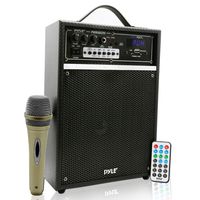Pyle Pro 300 Watt Outdoor Indoor Wireless Bluetooth Portable PA Speaker 6.5 inch Subwoofer Sound System with USB SD Card Reader, Rechargeable Battery, Wired Microphone, FM Radio, Remote - PWMAB250BK