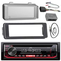 JVC KDR490 Stereo CD Receiver Radio - Bundle with Installation Dash Kit + Handle Bar Control Module + Weathershield Cover + Enrock Wire Antenna for 1998 2013 Harley Touring Motorcycle Bikes