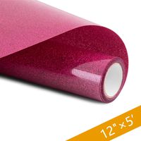 Glitter HTV Vinyl - 12inch x 5ft PU Heat Transfer Vinyl roll for Silhouette Cameo & Cricut Easy to Cut, Weed and Transfer, Iron On Htv Vinyl Design for T-Shirt, Clothes and Other Textiles(Rose Red)