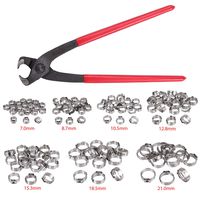 AUTOUTLET 130PCS Single Ear Stepless Hose Clamp 304 Stainless Steel+Pincer Crimper Pipes Kit