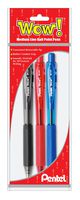 Pentel WOW! Retractable Ballpoint Pens, Medium Line, Assorted Ink, 3 Pack (BK440BP3M)