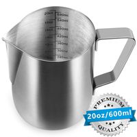 Milk Frothing Pitcher Cappuccino Pitcher Pouring Jug Espresso Cup with Measurement Inside 20 Ounce (600 ML) Stainless Steel Creamer Cup for Latte Art