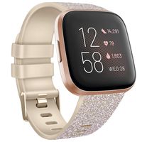 Tobfit Sport Bands Compatible with Fitbit Versa 2/Versa/Versa Lite/Versa SE, Soft TPU Wristbands Accessories for Women Men (Oatmeal Glitter Silver, Small)
