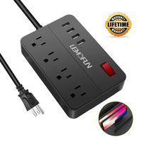 Power Strip with USB, 4 Outlet 4 Fast-Charging USB Ports with Surge Protector, Anti-Slip Pads, Flat Plug, 5ft Flexible Extension Cord, Portable Desktop Power Strips for College Dorm Room Home Office