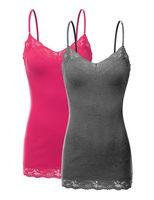 XT1004L Pack Ladies Adjustable Spaghetti Strap Lace Trim Cami Tank Top 2Pack-HE.CHC/Hot-Pink 2XL