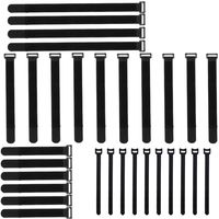 Adywe 30 Pack(6"- 8"-12"-16") Black Adjustable Cable Wire Ties with Plastic Buckle, Reusable Fastening Organizer Cord Ties, Self-Adhesive Hook and Loop for Cord Management