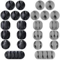 ExcelFu 24 Pieces Cable Clips Self-Adhesive Desk Cable Organizer Cord Management Clips Wire Holder for Cord, Cable and Wire, Black and Grey
