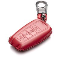 Vitodeco Genuine Leather Remote Key Fob Case Cover Protector with Key Chain for 2019 Toyota Corolla Hatchback, Avalon, Camry, Prius, C-HR (4 Buttons, Red)