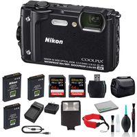 Nikon COOLPIX W300 Waterproof Underwater Digital Camera Bundle with 2X 64GB Memory Cards + Spare Battery + LED Light (Black) 26523