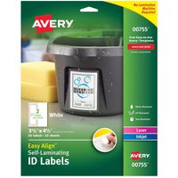 Avery 00755 Easy Align Self-Laminating ID Labels, Laser/Inkjet, 3 1/2 x 4 1/2, White (Pack of 50)