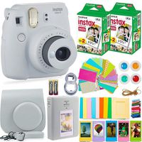 Fujifilm Instax Mini 9 Instant Camera + Fuji Instax Film (40 Sheets) + Batteries + Accessories Bundle - Carrying Case, Color Filters, Photo Album, Stickers, Selfie Lens + More (Smoky White)