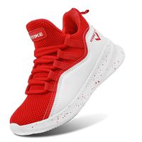 WETIKE Boys Basketball Shoes Comfortable Kids Basketball Sneakers Youth Mid-top Slip-on Girls Running Shoes Lightweight Big Little Kids Shoes Size 2.5 Red