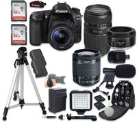 Canon EOS 80D Digital SLR Camera with EF-S 18-55mm f/3.5-5.6 IS STM Lens, Tamron Auto Focus 70-300mm f/4.0-5.6 Zoom, EF 50mm f/1.8 STM Bundle and Accessories (15 Items)