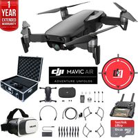 DJI Mavic Air Quadcopter Drone Onyx Black Bundle with 2X 32GB Memory Card, VR Viewer, Equipment Case, Cleaning Kit and 1 Year Extended Warranty
