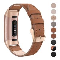 SWEES Leather Bands Compatible for Charge 3 & Charge 3 SE Fitness Tracker, Genuine Leather Band Strap Wristband Replacement for Women Men Small Large, Black, Rose Gold, Beige, Brown, Grey, Tan