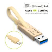 Lightning Flash Drive 64GB USB 3.0 Storage Stick, ZeroLemon iMemStick 3.0 2-in-1 Lightning Flash Drive-Storage Backup Charging Cable All-in-One External Storage for iPhone/iPad/PCs/Mac Computers- Gold