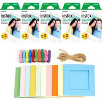Fujifilm instax Square Instant Film + Hanging Photo Frames for Square Film Assorted Colors - Deluxe Accessory Bundle (100 Exposures)