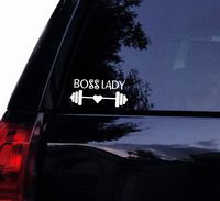Tshirt Rocket BOSS Lady Weightlifter Decal - Vinyl Gym Fitness Weightlifting Barbell Workout Decal, Laptop Decal, Car Window Sticker (5", White)