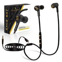 Back Bay 2-in-1 Wireless & Wired Bluetooth Earbuds. Sweatproof Wireless Stereo Headphones with Microphone, 6 Earphone Tips, AUX Cable and Carrying Bag