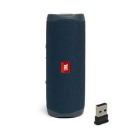 JBL Flip 5 Waterproof Portable Wireless Bluetooth Speaker Bundle with USB 2.0 Bluetooth Adapter - Blue