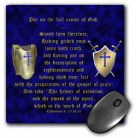 3dRose LLC Ephesians 6 Verses 10/14/15 Put on Full Armor of God Illustrated with Breastplate/Shield/Swords Pattern Mouse Pad (mp_40072_1)