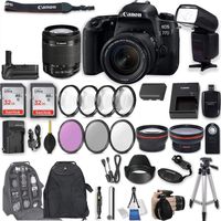 Canon EOS 77D DSLR Camera with EF-S 18-55mm f/4-5.6 IS STM Lens + 2Pcs 32GB Sandisk SD Memory + Automatic Flash + Battery Grip + Filter & Macro Kits + Backpack + 50" Tripod + More