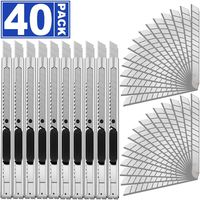 Utility Knife Box Cutters Retractable Razor Knife 9mm with 30 PCS Extra Snap Off Blades for Lightweight Office, Home, Arts Crafts, Hobby