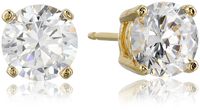 Amazon Essentials Yellow Gold Plated Sterling Silver Round Cut Cubic Zirconia Stud Earrings (6.5mm)