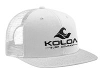 Koloa Surf Mesh Back Wave Logo Trucker Hat in White/White Black Logo