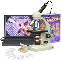 40X-2500X Advanced Home School Compound Microscope + 1.3MP Camera, Slides & Book