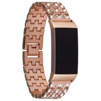 Viqiv Jewelry Bands Compatible for Fitbit Charge 3 Band Fitness Smart Watch, Bling Crystal Diamond Rhinestone Metal Wristband Strap Bracelet for Women Men Rose Gold