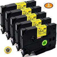 5PK Great Quality Compatible for Brother P-Touch Laminated Tze Tz Label Tape Cartridge 12mmx8m (TZe-631 Black on Yellow)