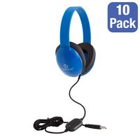 USB Heavy-Duty Kids' Headset Headphones w/Tangle-Free Fabric Cord Pack of 10