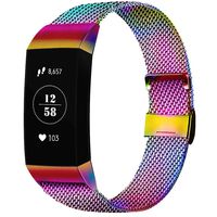 AK Stainless Steel Replacement Bands Compatible for Fitbit Charge 3 / Fitbit Charge 3 SE Bands, Metal Mesh Breathable Sport Wristband Loop with Adjustable Magnet Clasp (04 Colorfu, Large)