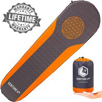 VENTURE 4TH Sleeping Pad for Camping - No Pump or Lung Power Required - Warm, Quiet and Supportive Bedroll for a Comfortable Night's Sleep - Compact and Ultra Light Airpad (Orange/Gray)