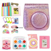 WOGOZAN Mini Camera Case Glitter Pink for Fujifilm Instax Mini 9 8 8+ Instant Film Camera Premium PU Leather Includes mini8 Accessories