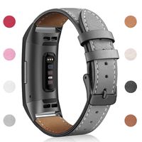 Hotodeal Leather Band Compatible Charge 3, Classic Replacement Genuine Leather Bands Metal Connectors Women Men Small Large Size Silver, Rose Gold, Black