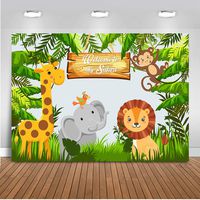 Mehofoto Safari Woodland Happy Birthday Backdrop Safari Jungle Animals Photography Background 7x5ft Vinyl Child Kids Birthday Party Backdrops Banner
