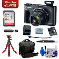Canon PowerShot SX730 HS Digital Camera (Black) - 40x Optical Zoom, Tilt LCD, WiFi, NFC, Bluetooth + 64GB SDXC + Flexible Tripod + Camera Bag + Card Reader + Cleaning Kit & More - Essentials Bundle