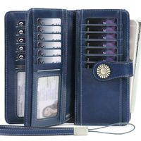Women's Wallets, Large Capacity with RFID Protection, Genuine Leather by SENDEFN, Deep Blue