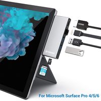 Surface Pro Hub, HOGORE 6-in-2 Surface Pro Adapter Dock with 4K HDMI, 2 USB 3.0, Gigabit Ethernet, SD/MicroSD Card Reader, for Microsoft Surface Pro 6 4 5 Accessories, MS Surface Pro Docking Station