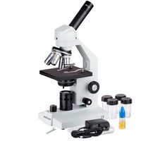 AmScope M500-LED Cordless Monocular Compound Microscope, WF10x Eyepiece, 40x-1000x Magnification, Anti-Mold Optics, LED Illumination, Brightfield, Abbe Condenser, Coarse and Fine Focus, Plain Stage, 110V or Battery