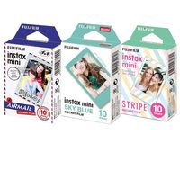 FUJIFILM INSTAX Mini Instant Film Stripe and Airmail and Sky Blue Film -10 Sheets X 3 Assort Value Set...