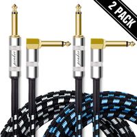 Penker 2 Pack Guitar Instrument Cable 10FT,Right Angle 1/4-Inch TS to Straight 1/4-Inch TS Gold Plated 6.35mm Guitar Cord,3 Meter for Guitar Bass Keyboard Effector Microphone Mixer