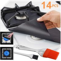 Stove Burner Covers - Gas Stove Protectors Black Improved 0.2mm Double Thickness, Reusable, Non-Stick, Fast Clean Liners for Kitchen/Cooking. Size 10.6" x 10.6" (12 Packs) + 2 Silicone Brush