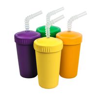 Re-Play Made in The USA 4pk Straw Cups with Reversable Reusable Straw for Baby, Toddler, and Child Feeding - Kelly Green, Amethyst, Sunny Yellow, Yellow (Mardi Gras+)