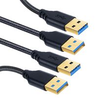 OKRAY Male to Male USB 3.0 Cable, 2 Pack 3 Ft/1M USB to USB A to A Cable Cord Nylon Braided with Gold Plated Connector Compatible for Hard Disk Drive Box, DVD Player, Laptop Cooler and More(Black)